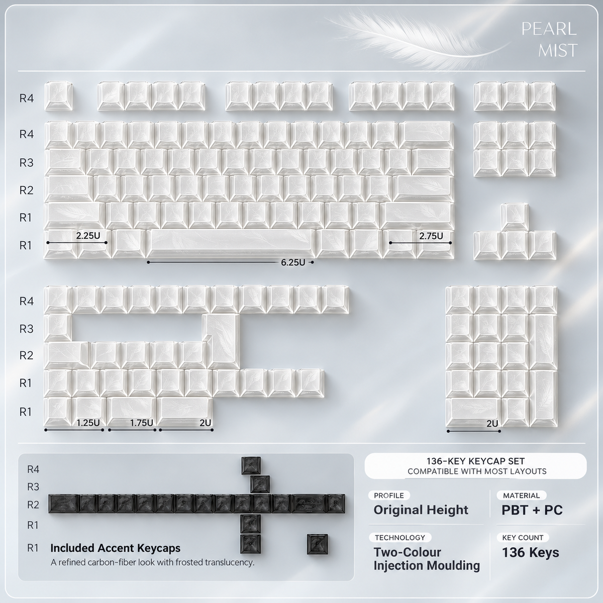 White Feather Reflection Key Cap Set