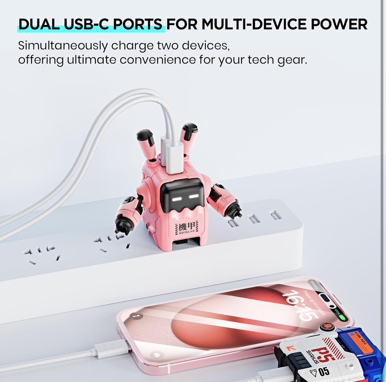GravaStar 35W USB C Robot Charger - Pink