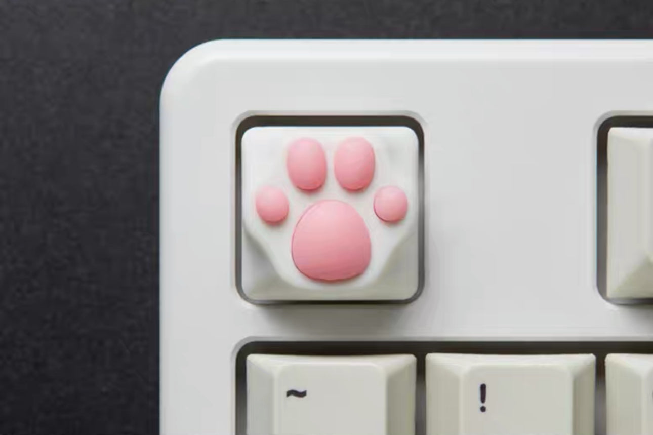 White & Pink Cat Paw Artisan Key Caps