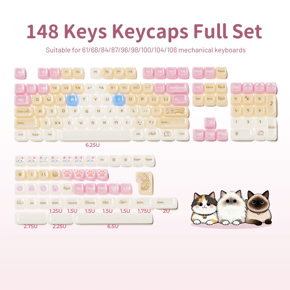 Rogdoll Cat Key Cap Set - 4 Cat Paw Artisan key cap for free!
