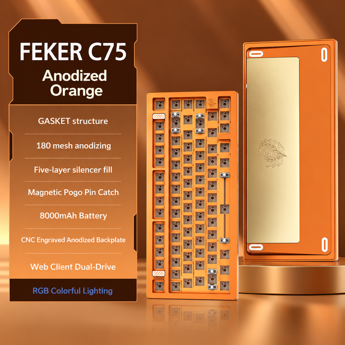Feker C75 Orange | Mechanical Keyboard Barebone