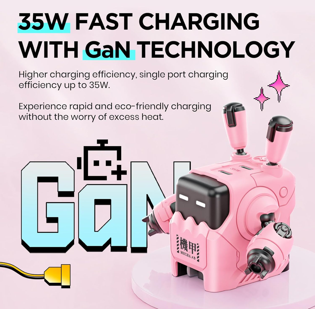 GravaStar 35W USB C Robot Charger - Pink