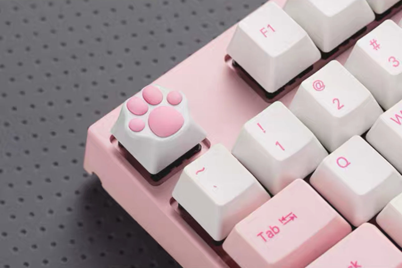 White & Pink Cat Paw Artisan Key Caps