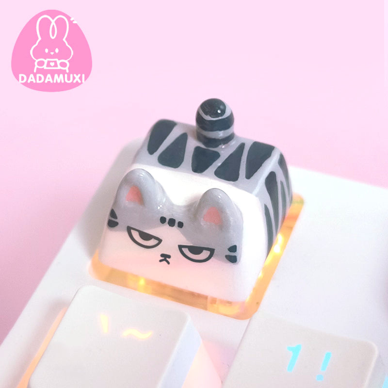 Grey Angry Cat Artisan Key Cap